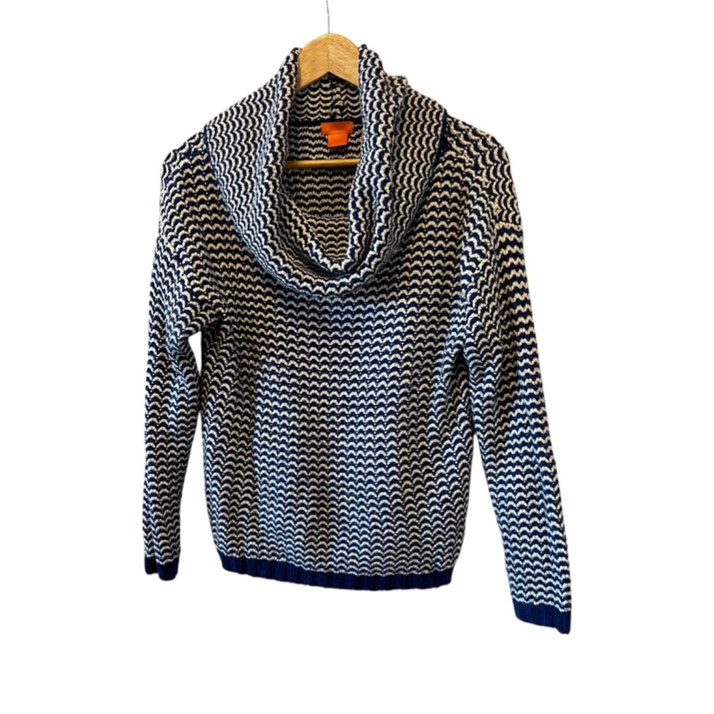 JOE FRESH Blue & White Striped Cowl Neck Long Sleeve Pullover Sweater S